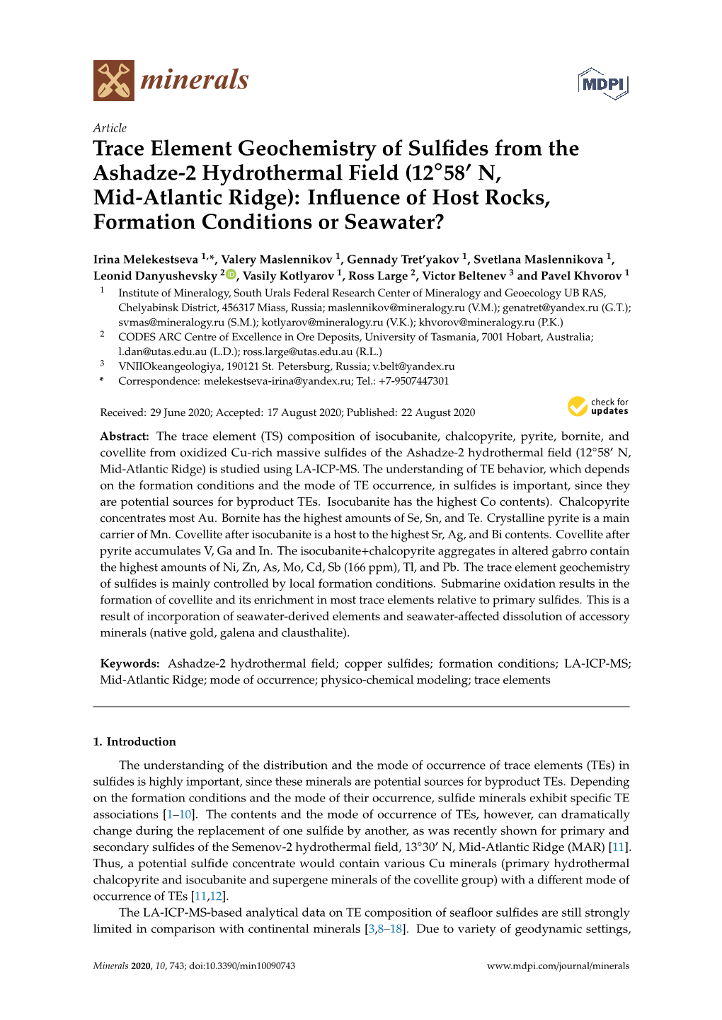 Trace Element Geochemistry of Sulfides from the Ashadze-2