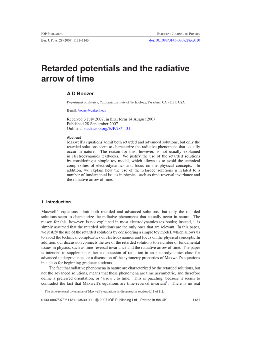 Retarded Potentials and the Radiative Arrow of Time