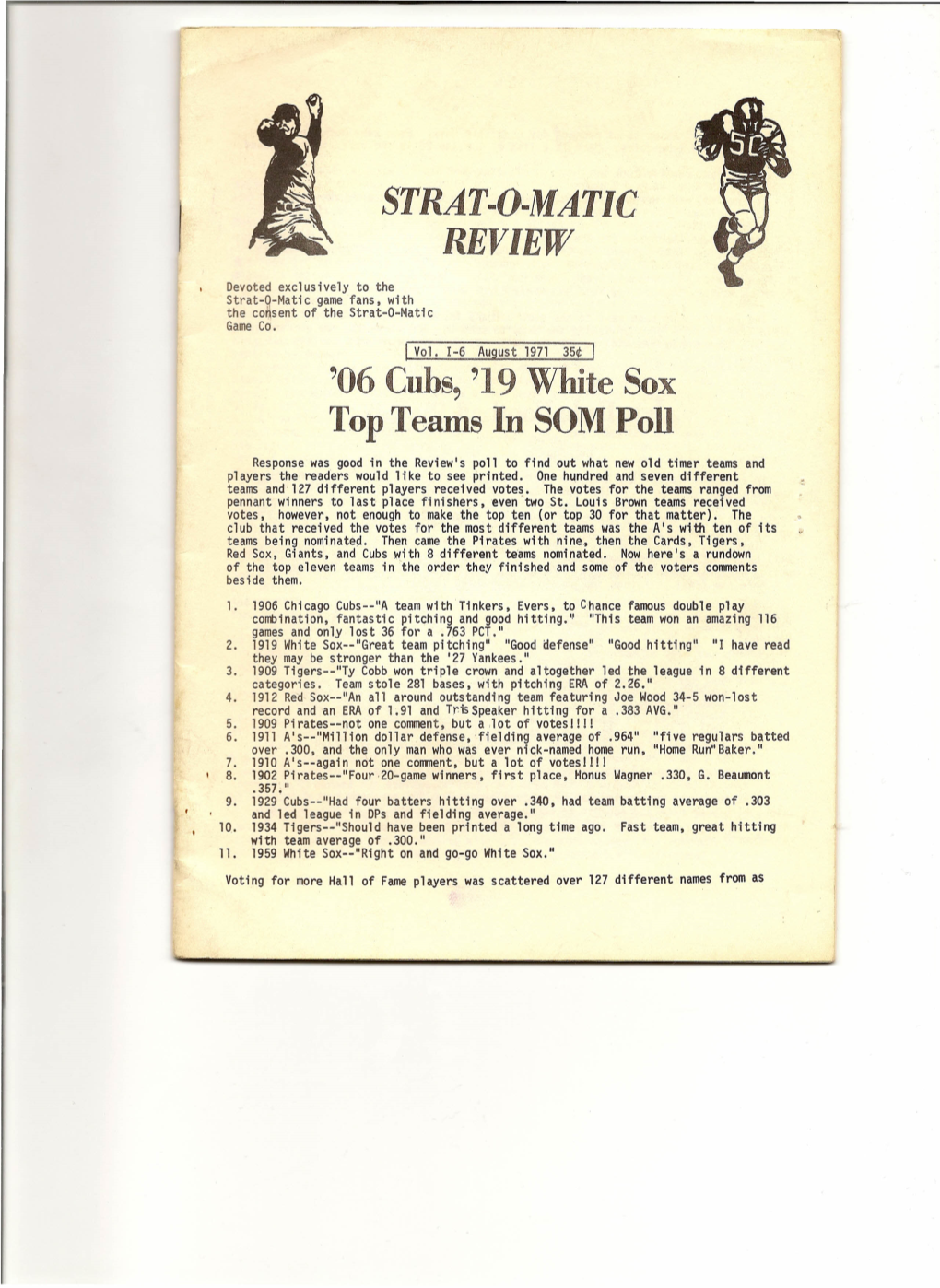 August 1971 35¢ I ~06Cubs, ~19White Sox Top Teams in SOM Poll