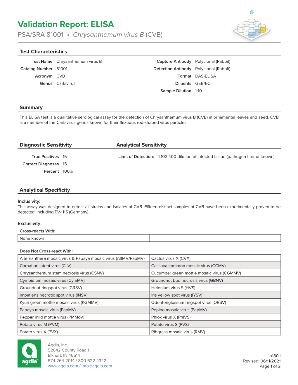 Validation Report: ELISA PSA/SRA 81001 • Chrysanthemum Virus B (CVB)