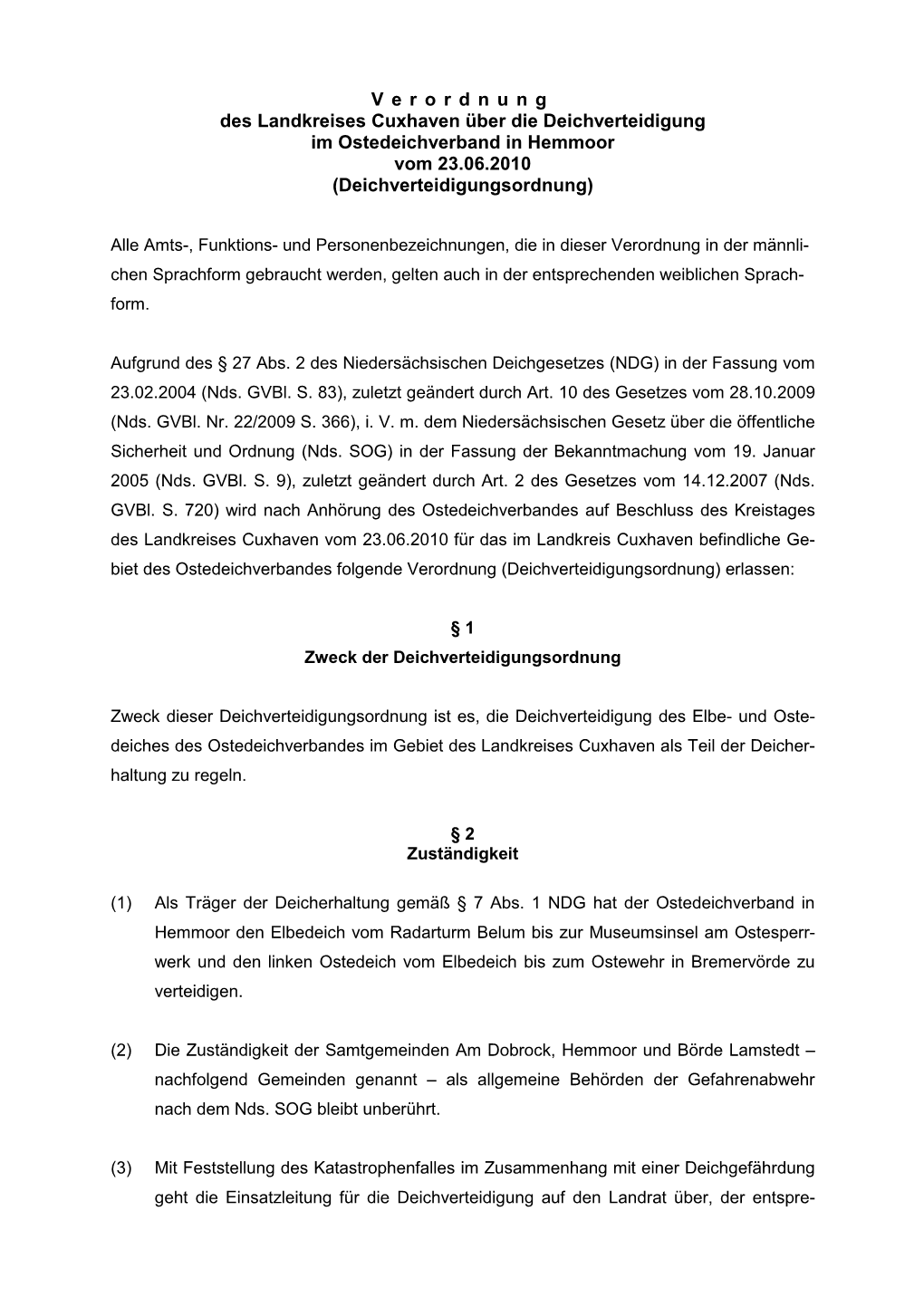 Deichverteidigungsordnung Ostedeichverband