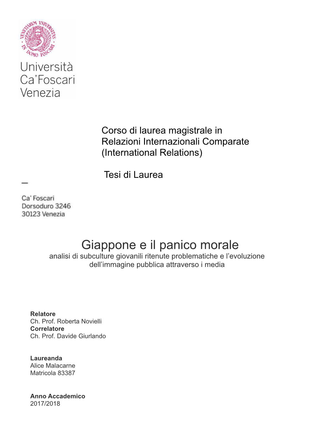 Giappone E Il Panico Morale Analisi Di Subculture Giovanili Ritenute Problematiche E L’Evoluzione Dell’Immagine Pubblica Attraverso I Media