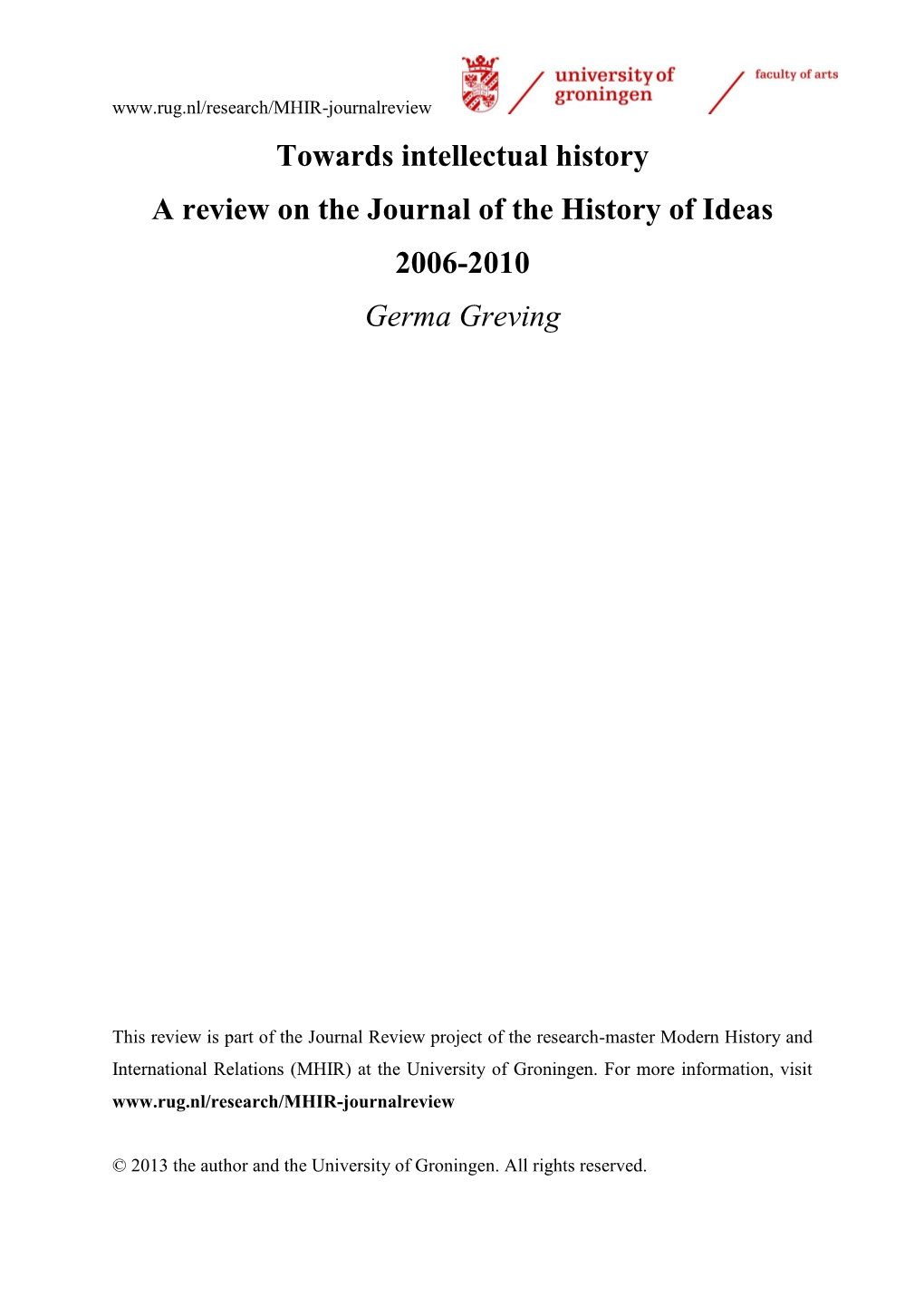 Journal of the History of Ideas 2006-2010 Germa Greving
