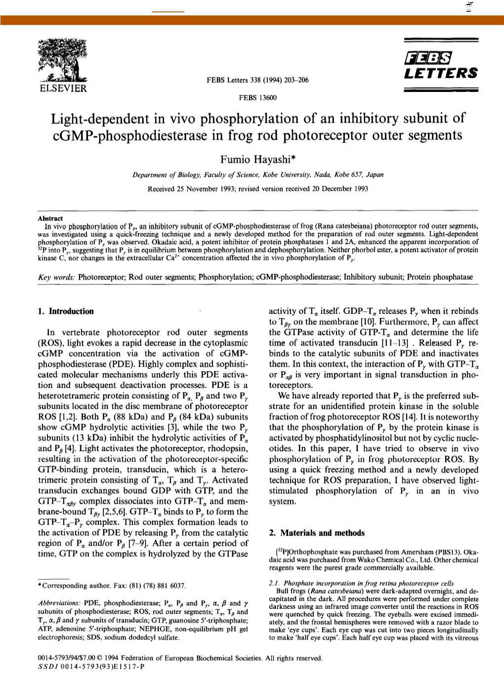 Light-Dependent in Vivo Phosphorylation of an Inhibitory Subunit of Cgmp-Phosphodiesterase in Frog Rod Photoreceptor Outer Segments