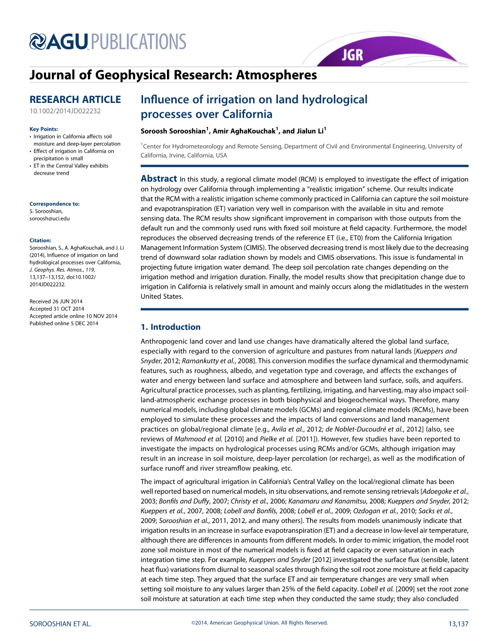 Influence of Irrigation on Land Hydrological Processes Over