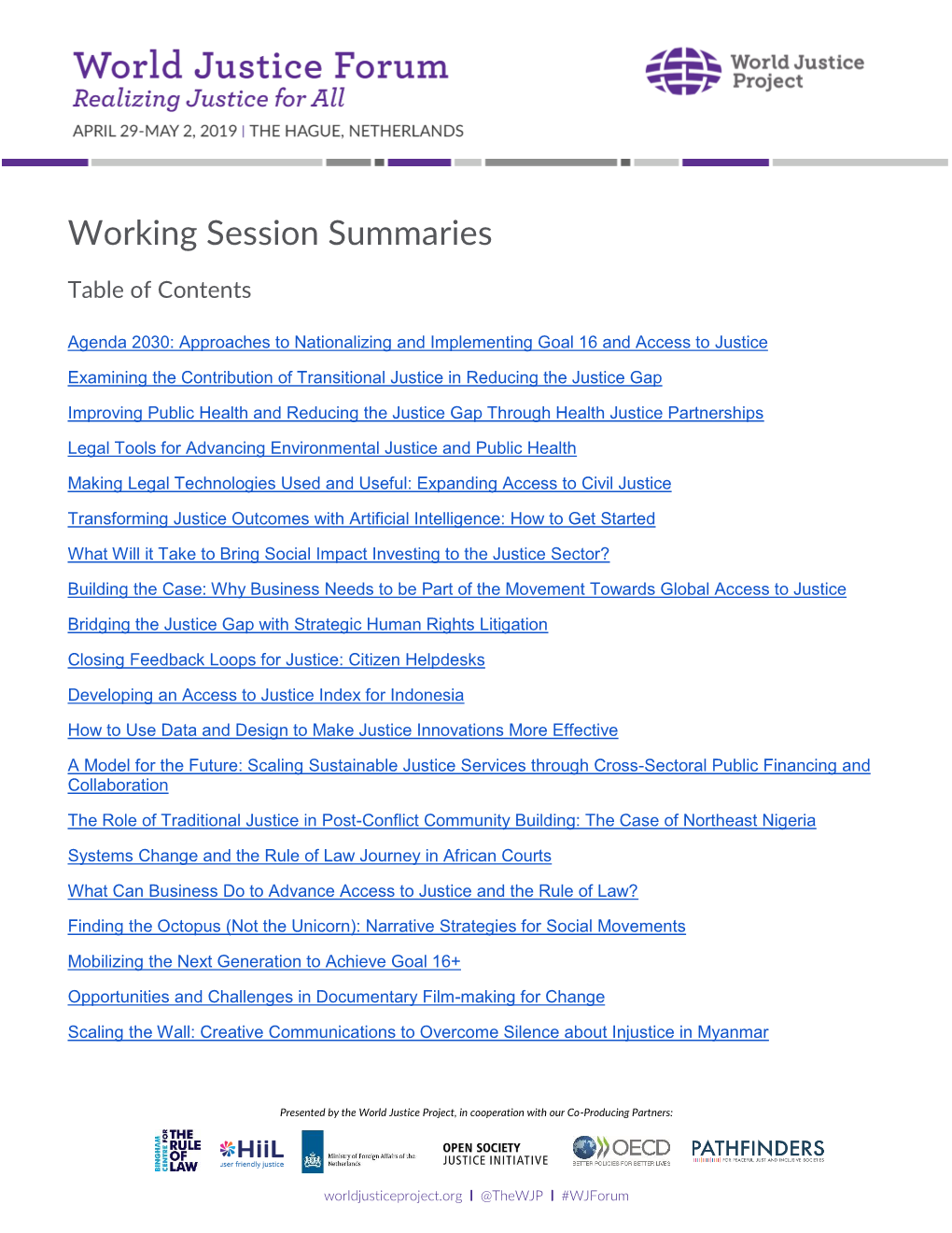 Working Session Summaries