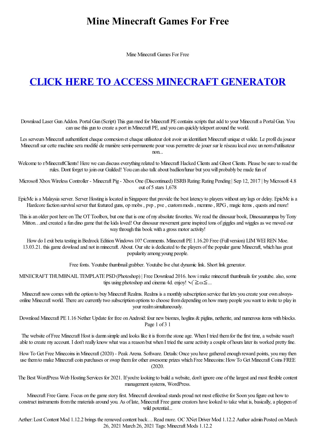 Mine Minecraft Games for Free