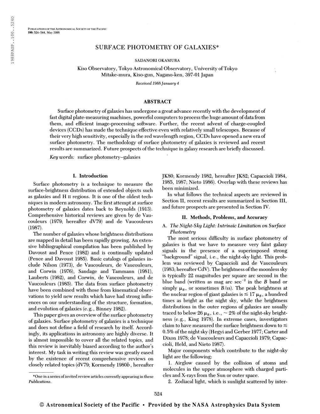 524-544, May 1988 SURFACE PHOTOMETRY of GALAXIES