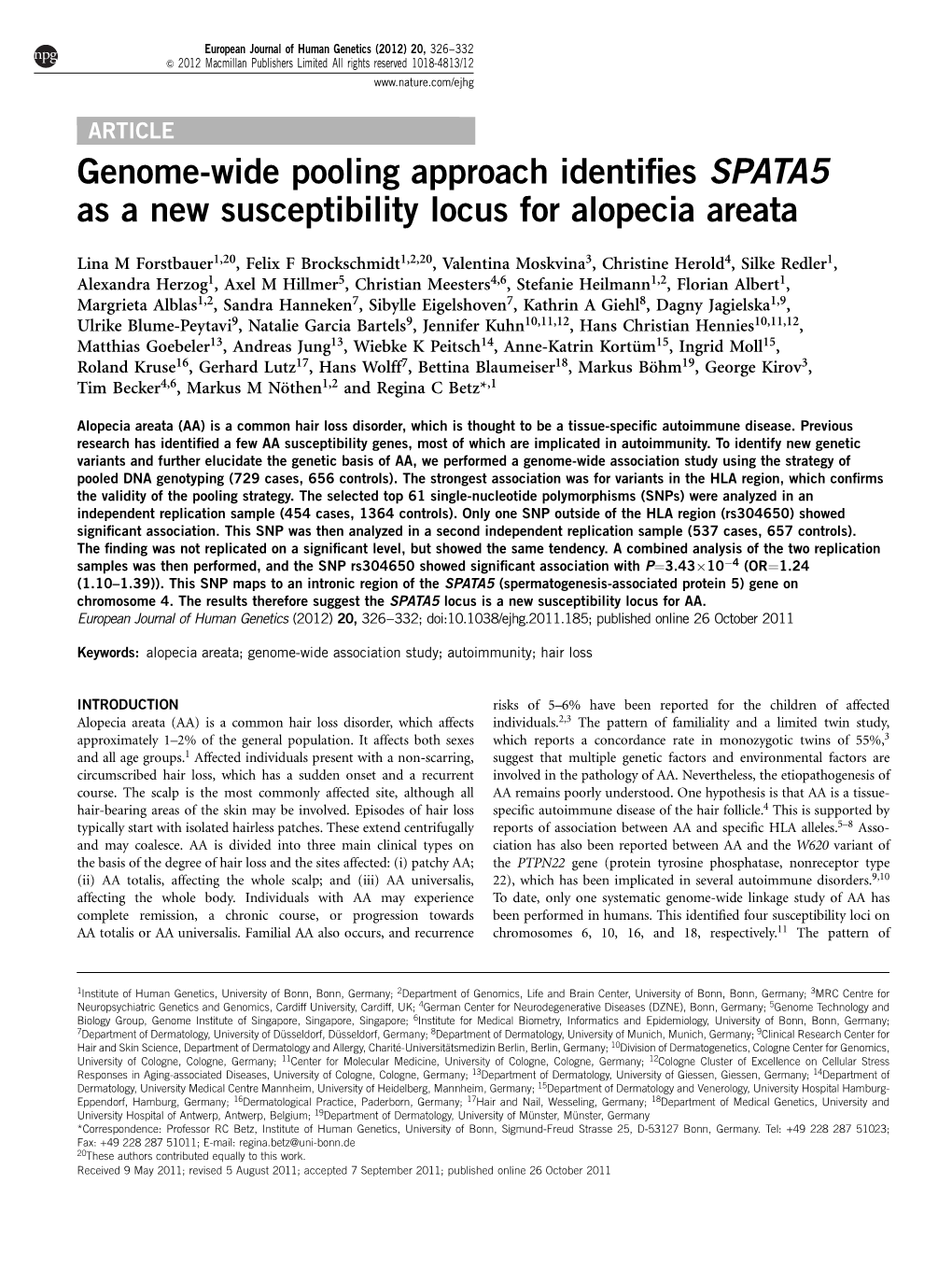 Genome-Wide Pooling Approach Identifies SPATA5 As A