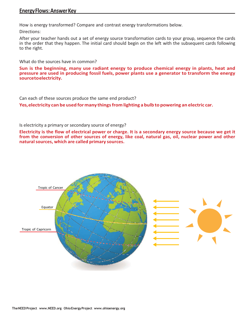 Energy Flows: Answer Key