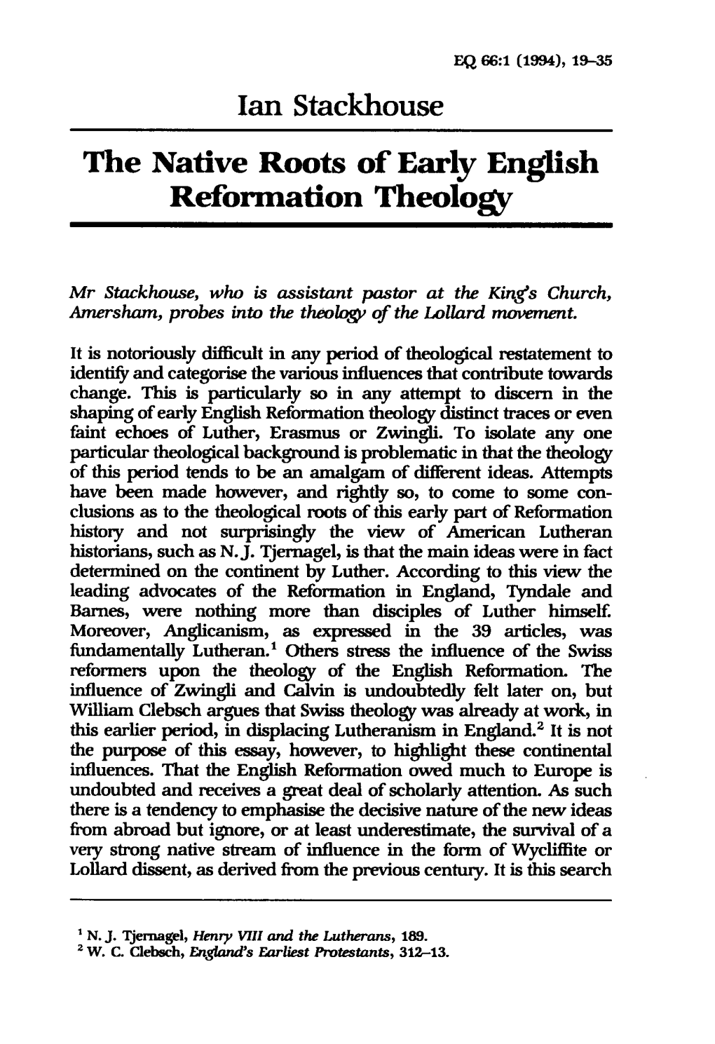 The Native Roots of Early English Reformation Theology