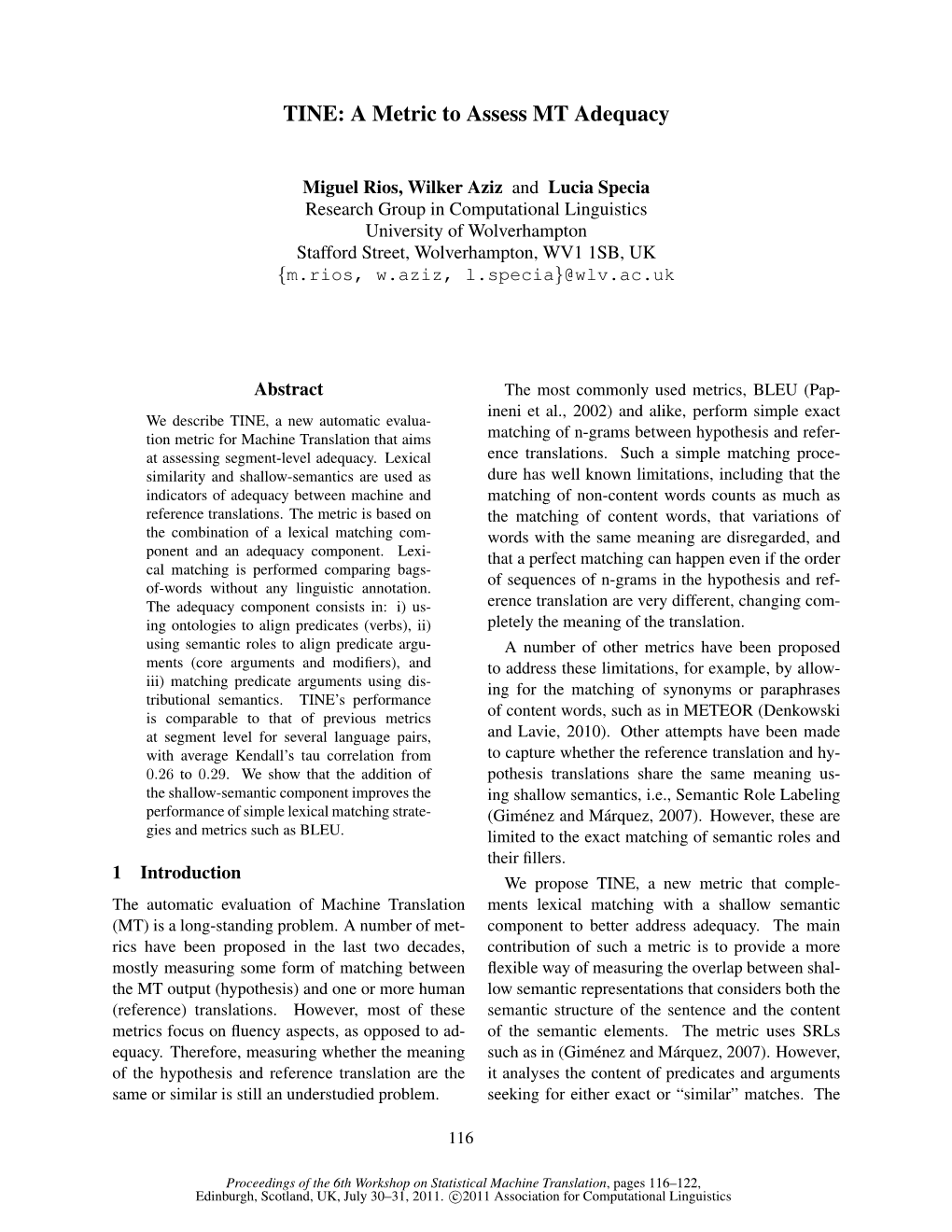 TINE: a Metric to Assess MT Adequacy