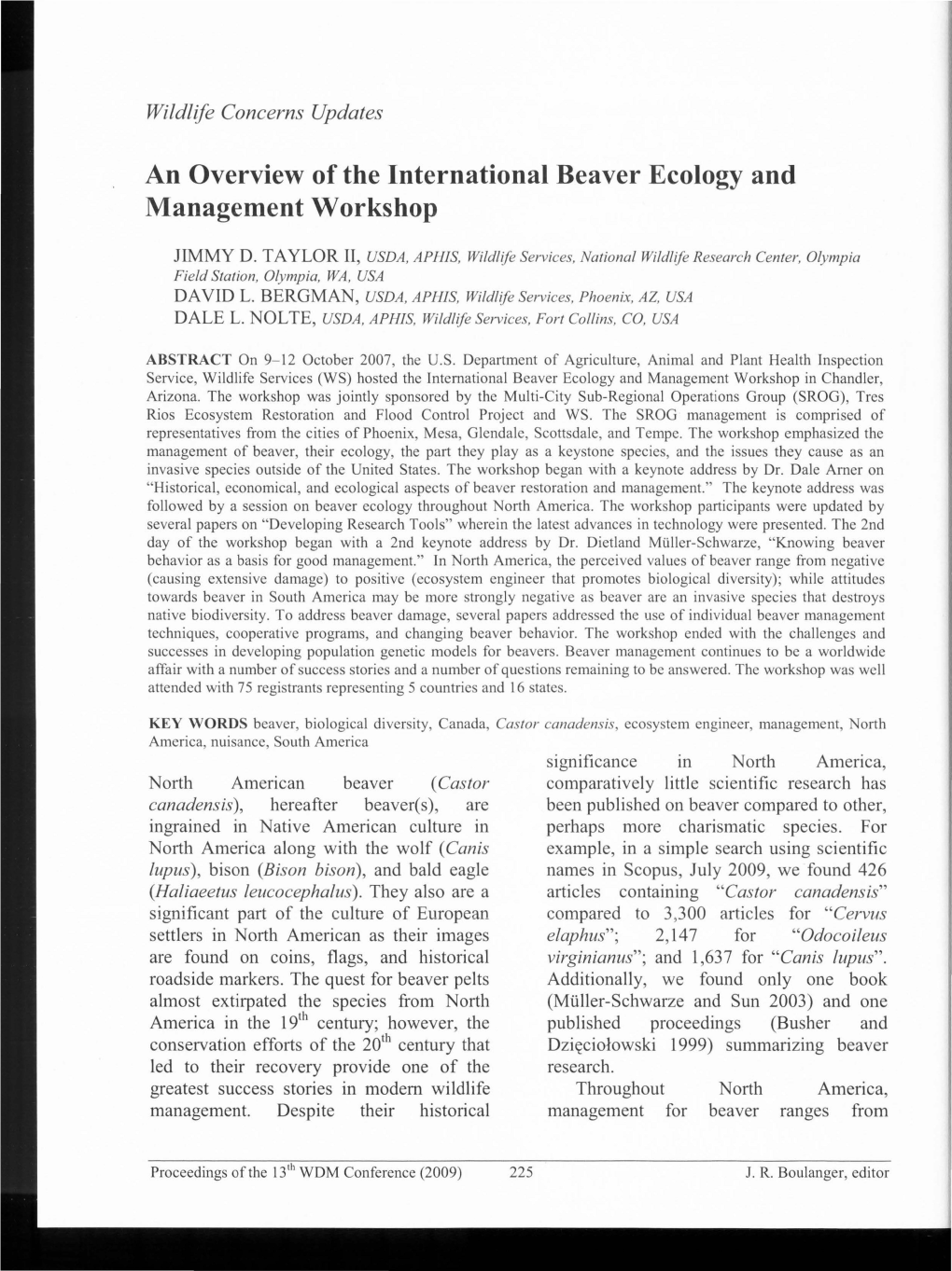 An Overview of the International Beaver Ecology and Management Workshop