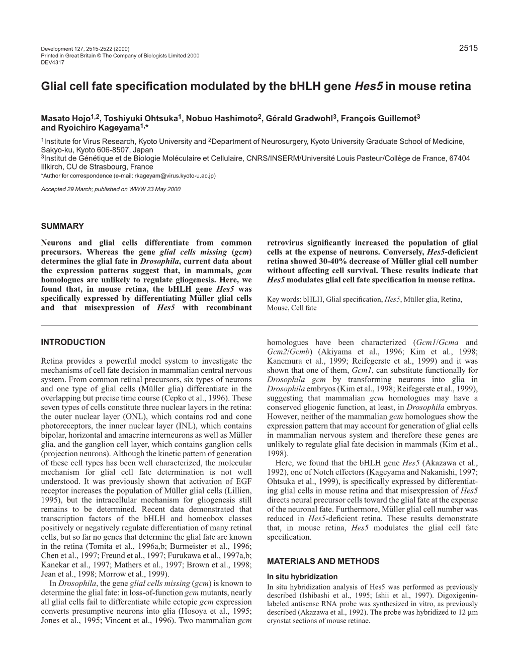 Glial Cell Fate Specification by Hes5