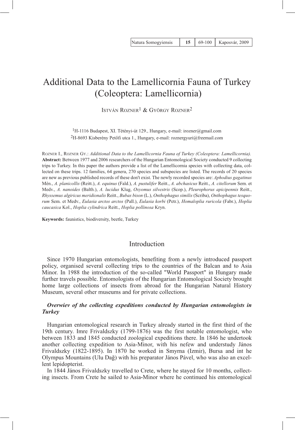 Additional Data to the Lamellicornia Fauna of Turkey (Coleoptera: Lamellicornia)