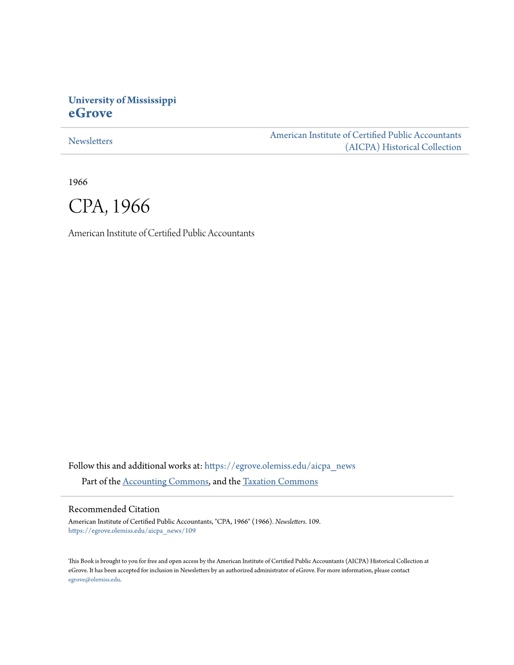 CPA, 1966 American Institute of Certified Public Accountants