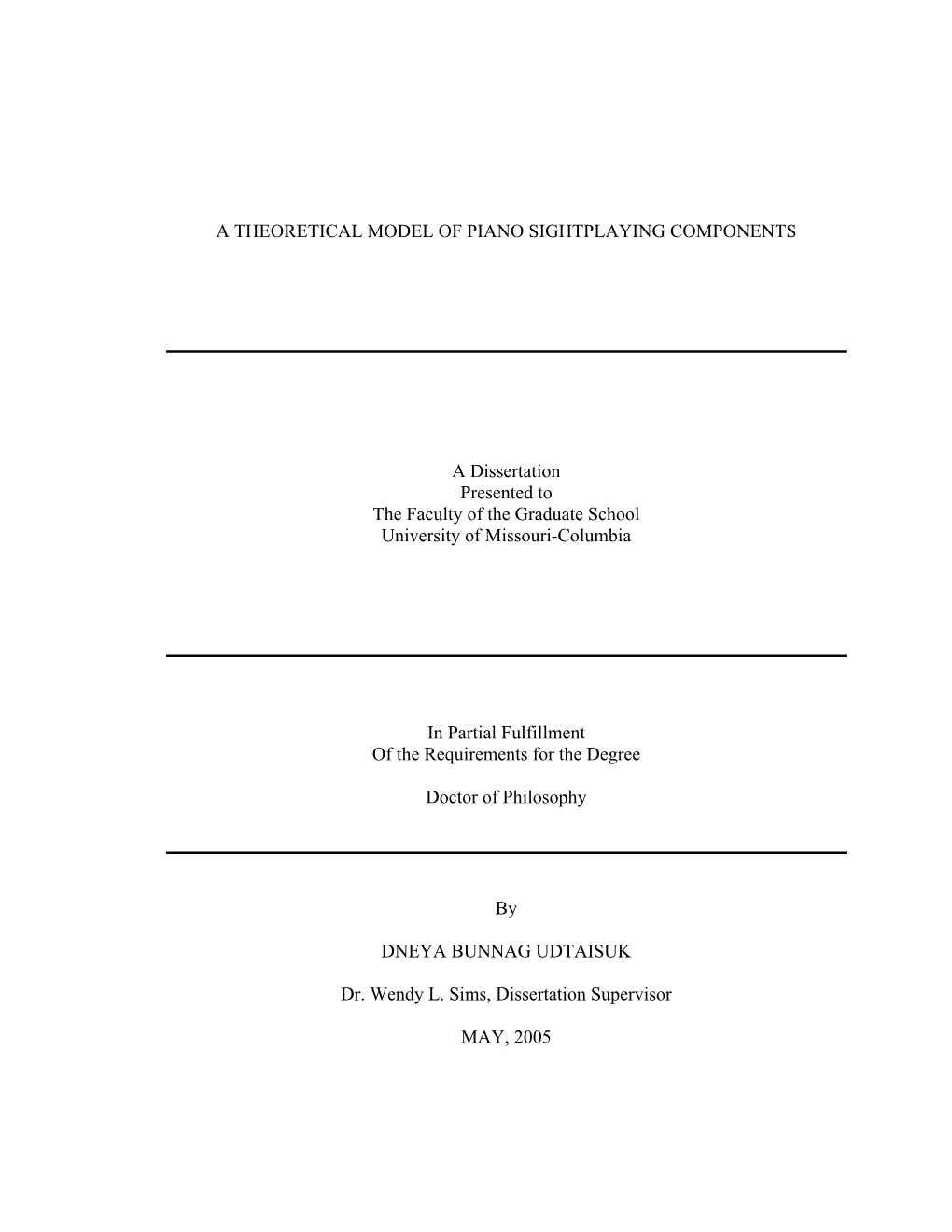 A Theoretical Model of Piano Sightplaying Components A