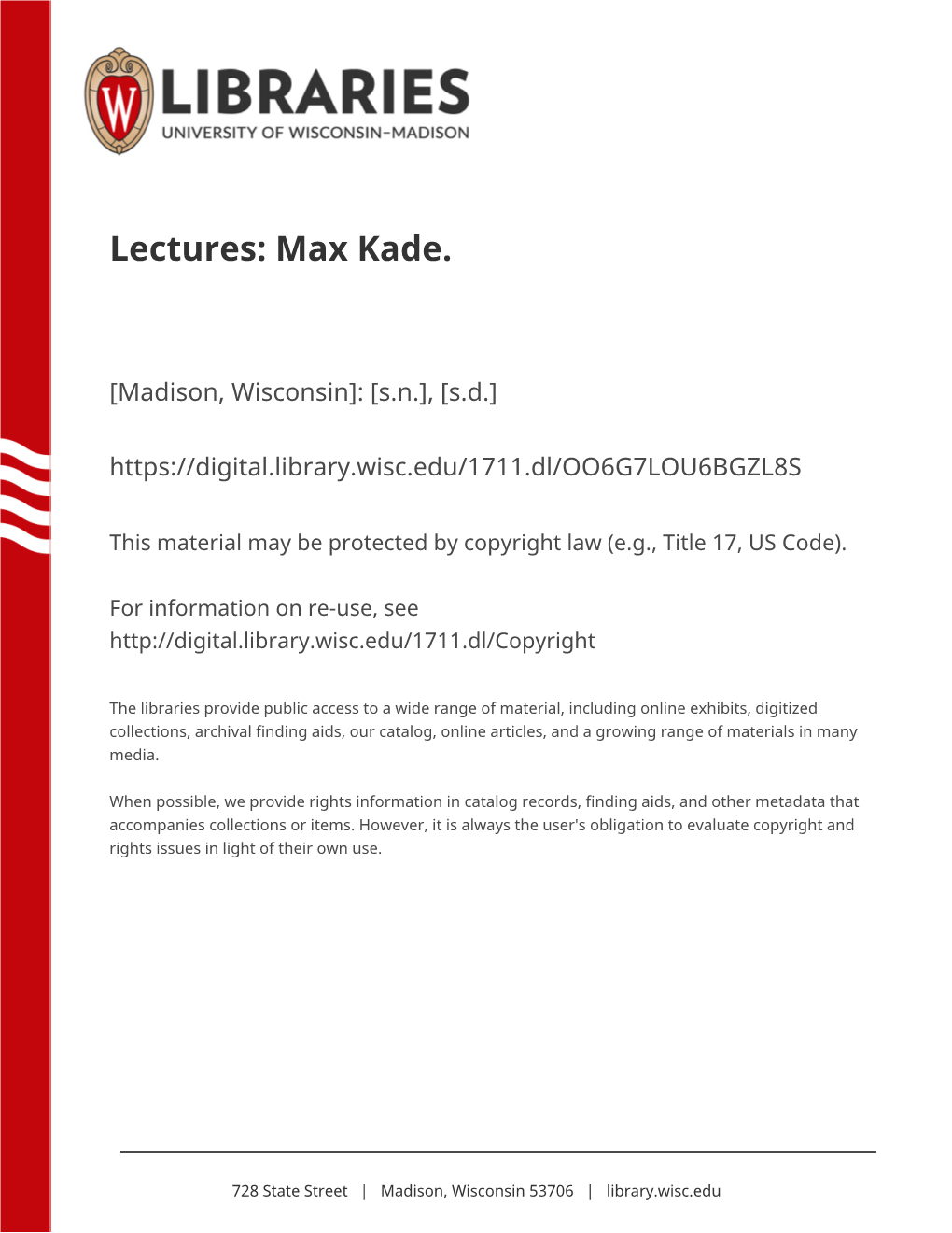 Lectures: Max Kade