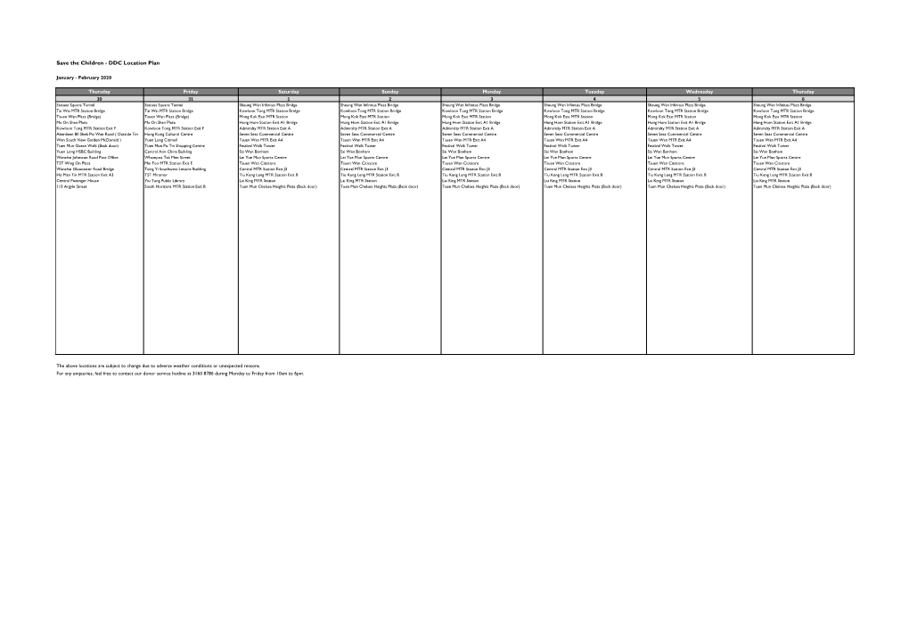 20191226 Weekly Location Plan.Xlsx