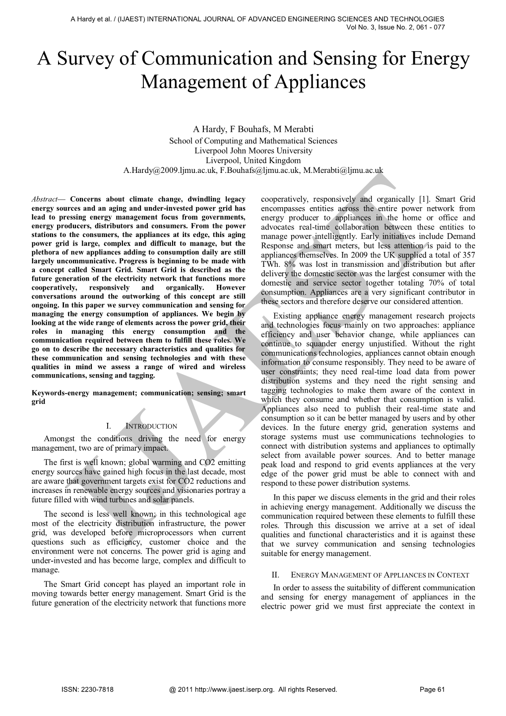 A Survey of Communication and Sensing for Energy Management of Appliances