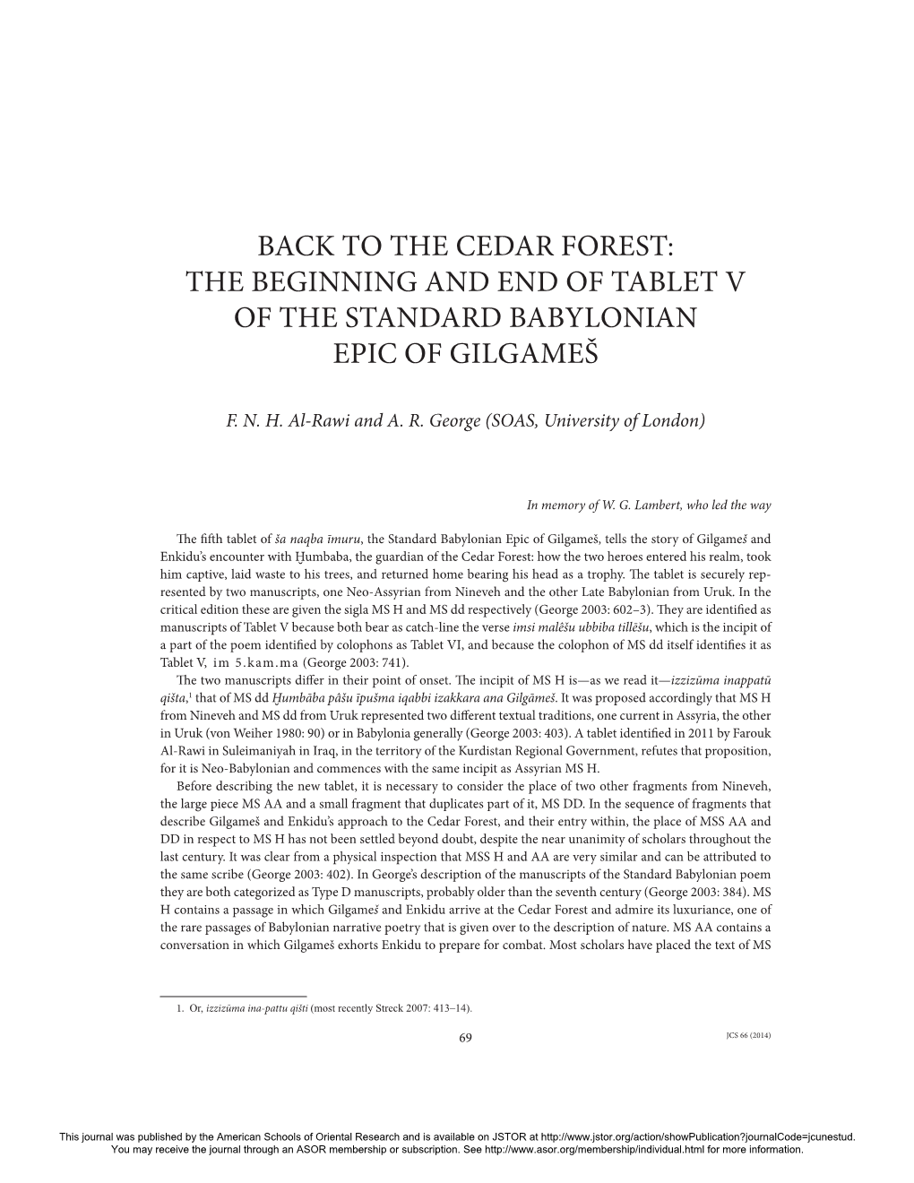 The Cedar Forest: the Beginning and End of Tablet V of the Standard Babylonian Epic of Gilgameš