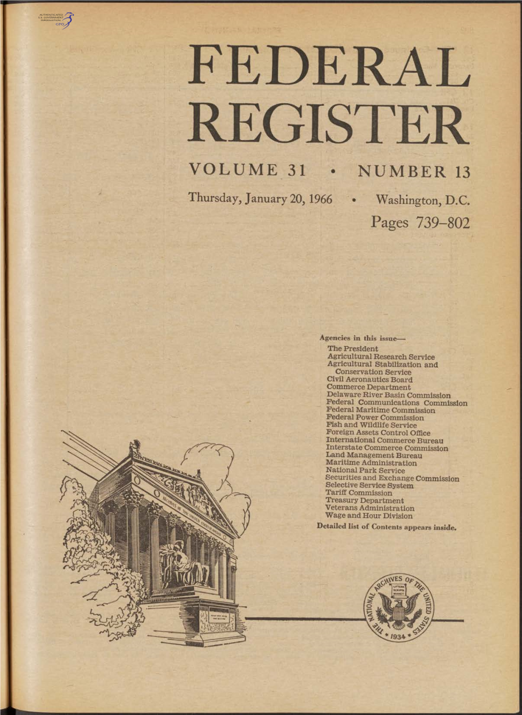 Federal Register Volume 31 • Number 13