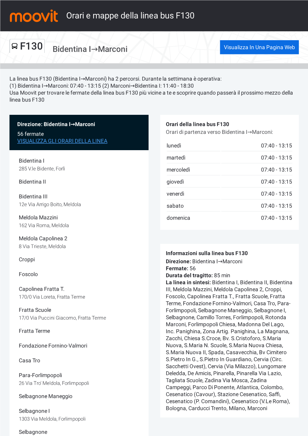 Orari E Percorsi Della Linea Bus F130