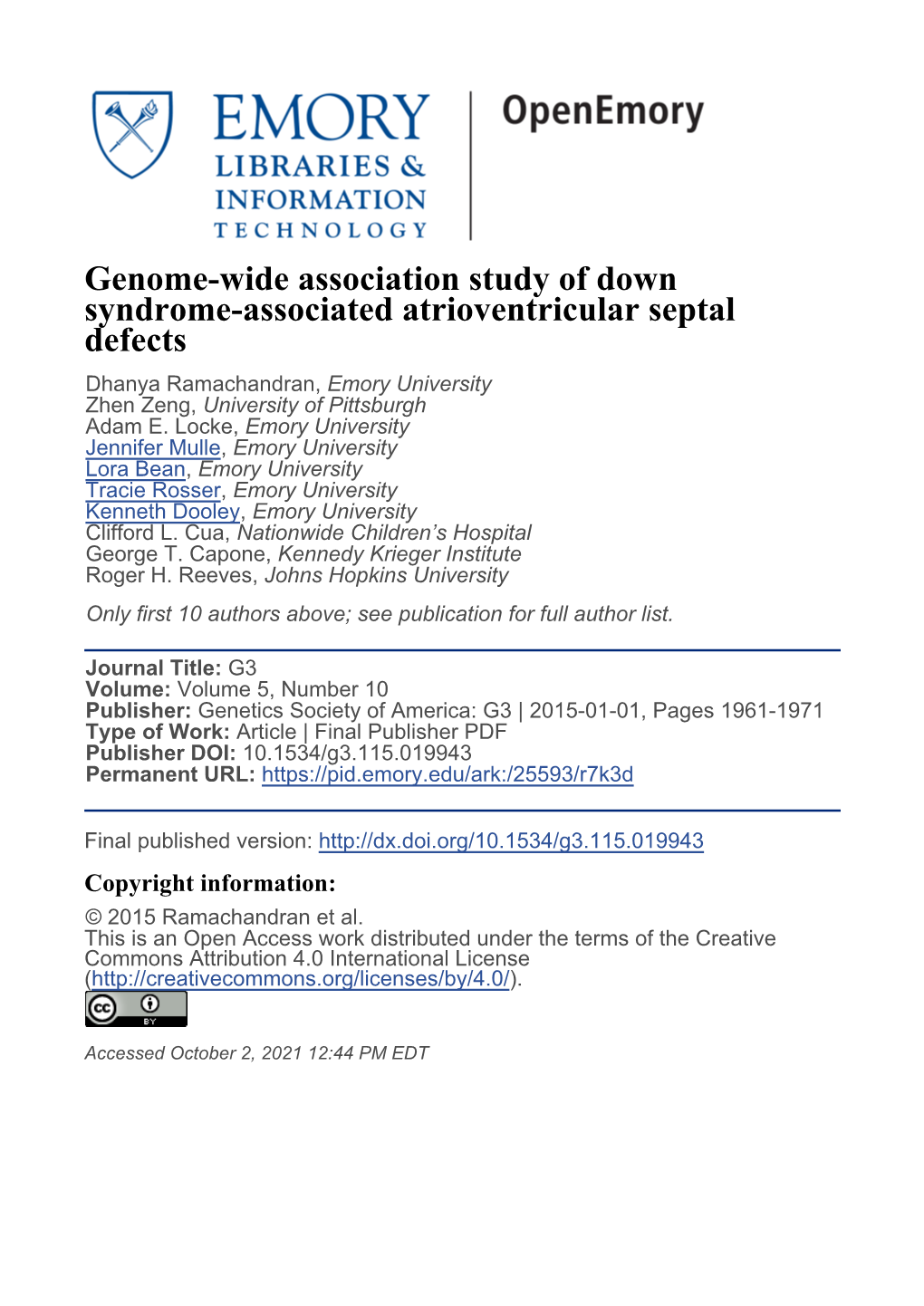 Genome-Wide Association Study of Down Syndrome-Associated