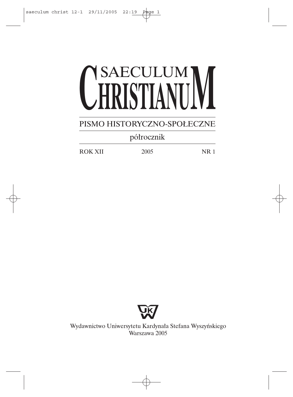 Saeculum Christ 12-1 29/11/2005 22:19 Page 1
