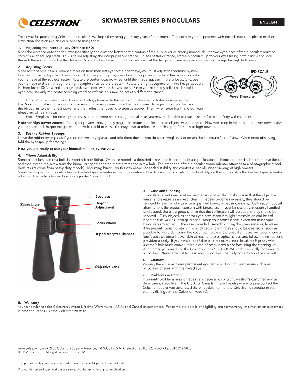 Skymaster Series Binoculars English