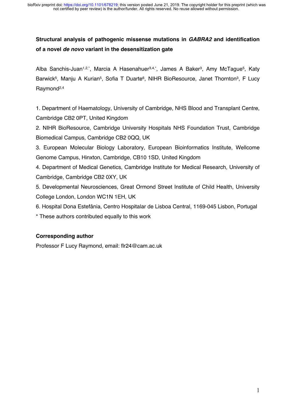 Structural Analysis of Pathogenic Missense Mutations in GABRA2 and Identification of a Novel De Novo Variant in the Desensitization Gate