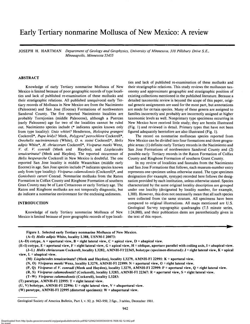 Early Tertiary Nonmarine Mollusca of New Mexico: a Review