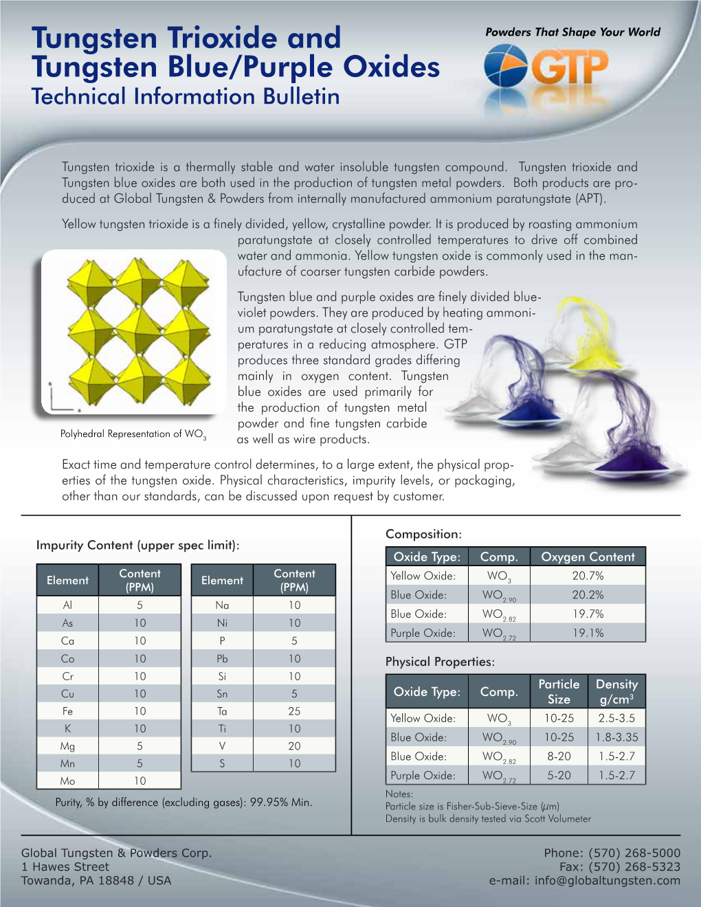 Tungsten Trioxide and Tungsten Blue/Purple Oxides