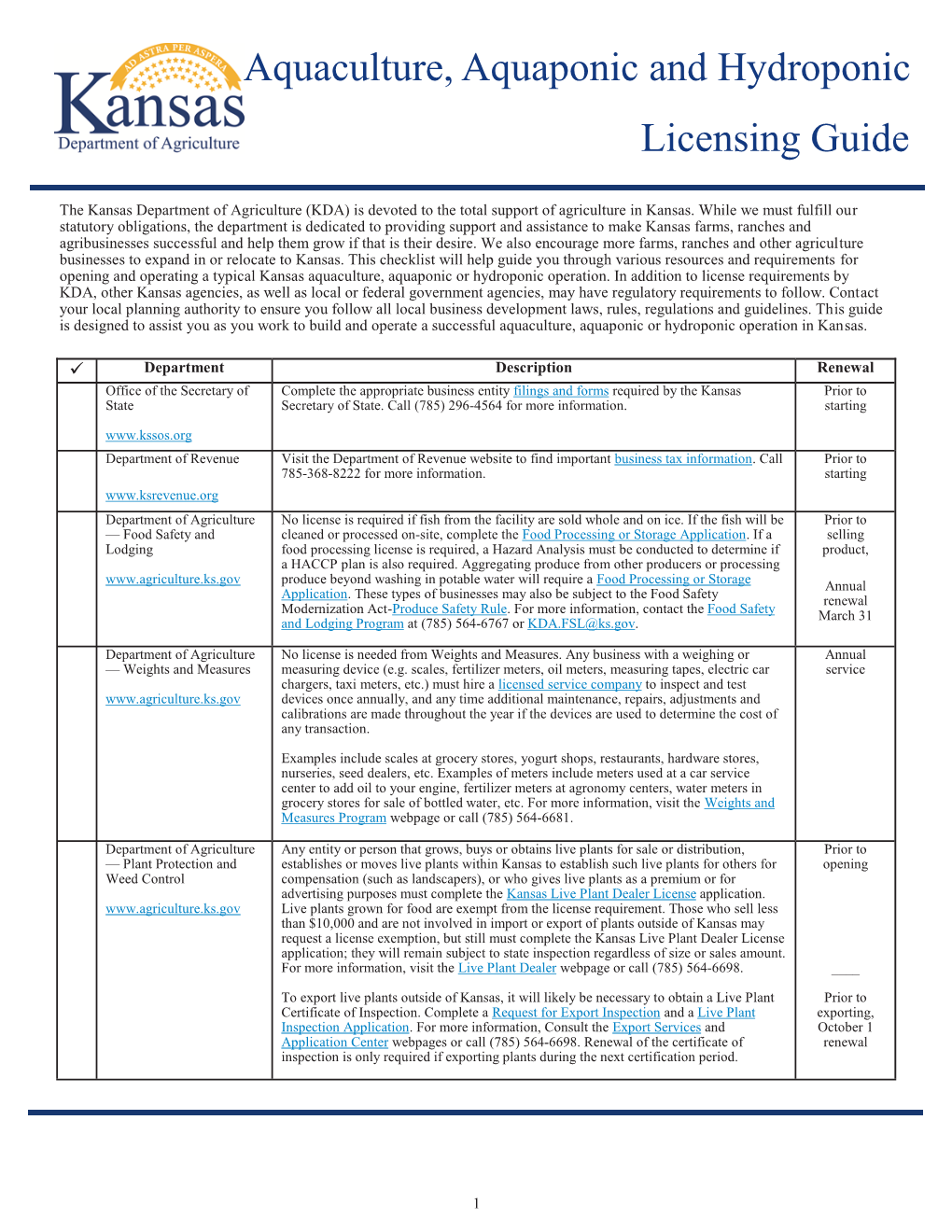 Licensing Guide Aquaculture, Aquaponic and Hydroponic