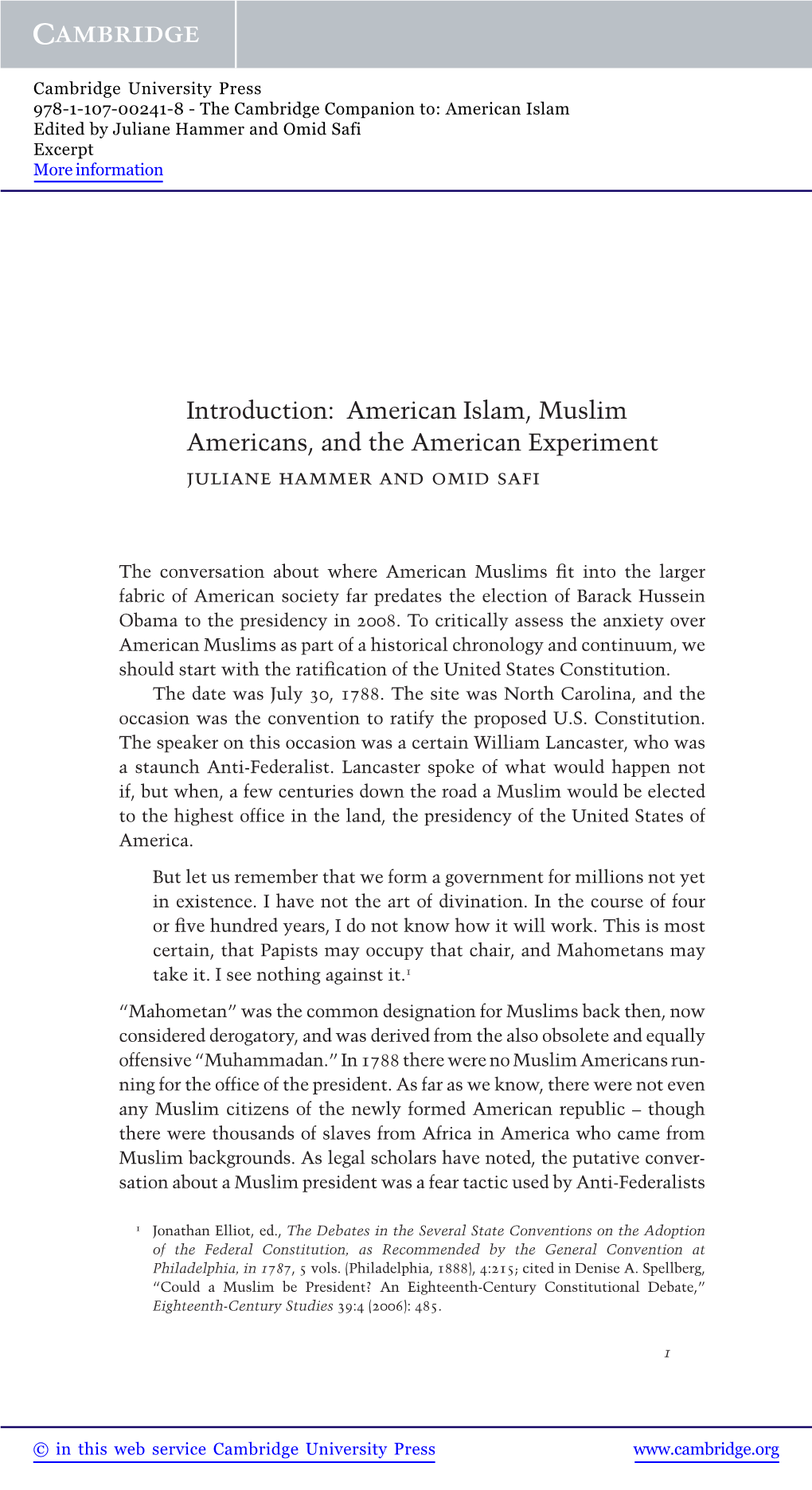 American Islam, Muslim Americans, and the American Experiment Juliane Hammer and Omid Safi