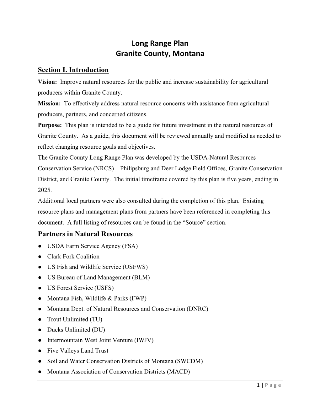 Granite County Long Range Plan 2020