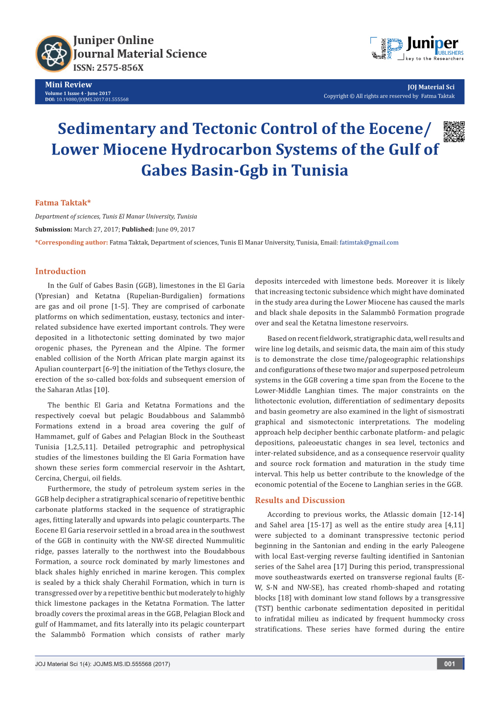 Sedimentary and Tectonic Control of the Eocene/Lower Miocene Hydrocarbon Systems of the Gulf of Gabes Basin-Ggb 002 in Tunisia