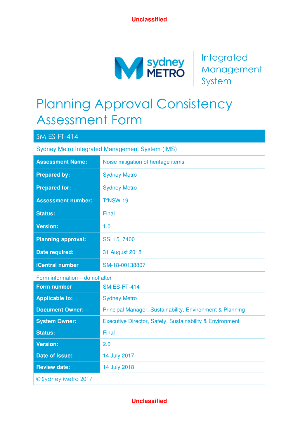 Planning Approval Consistency Assessment Form