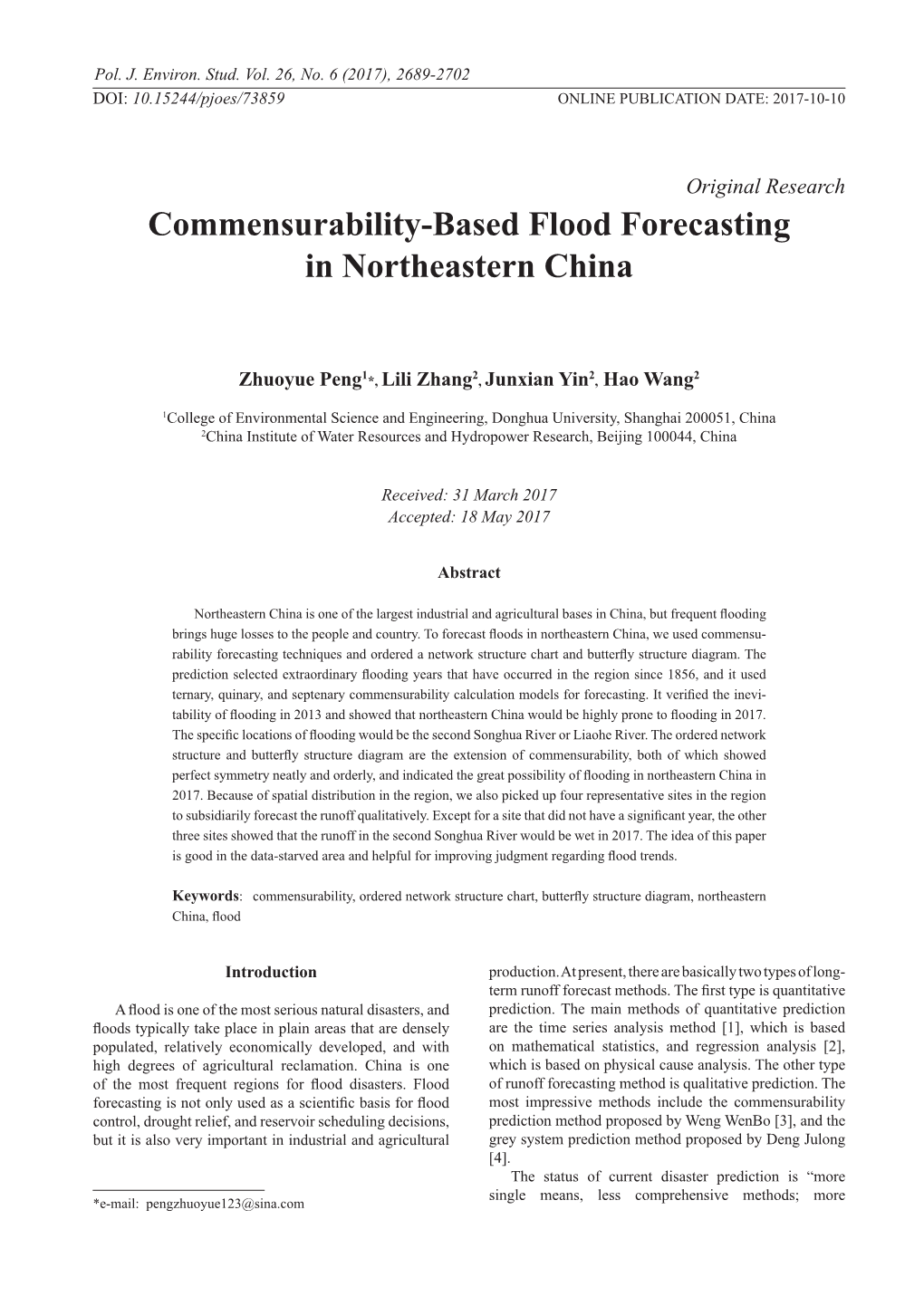 Commensurability-Based Flood Forecasting in Northeastern China