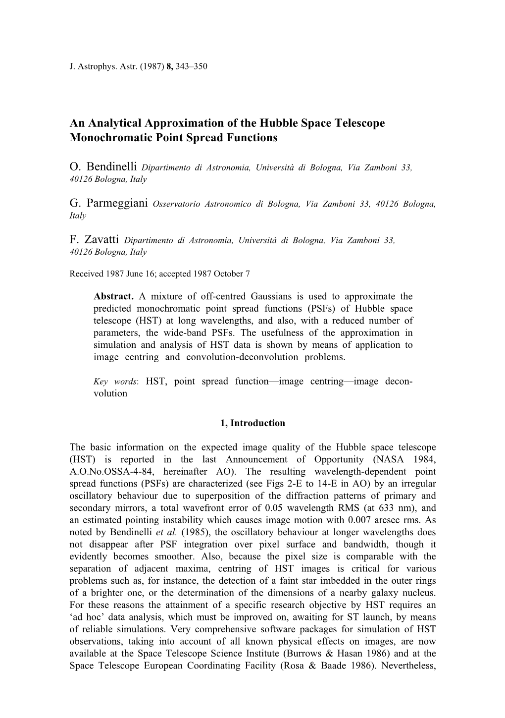 An Analytical Approximation of the Hubble Space Telescope Monochromatic Point Spread Functions