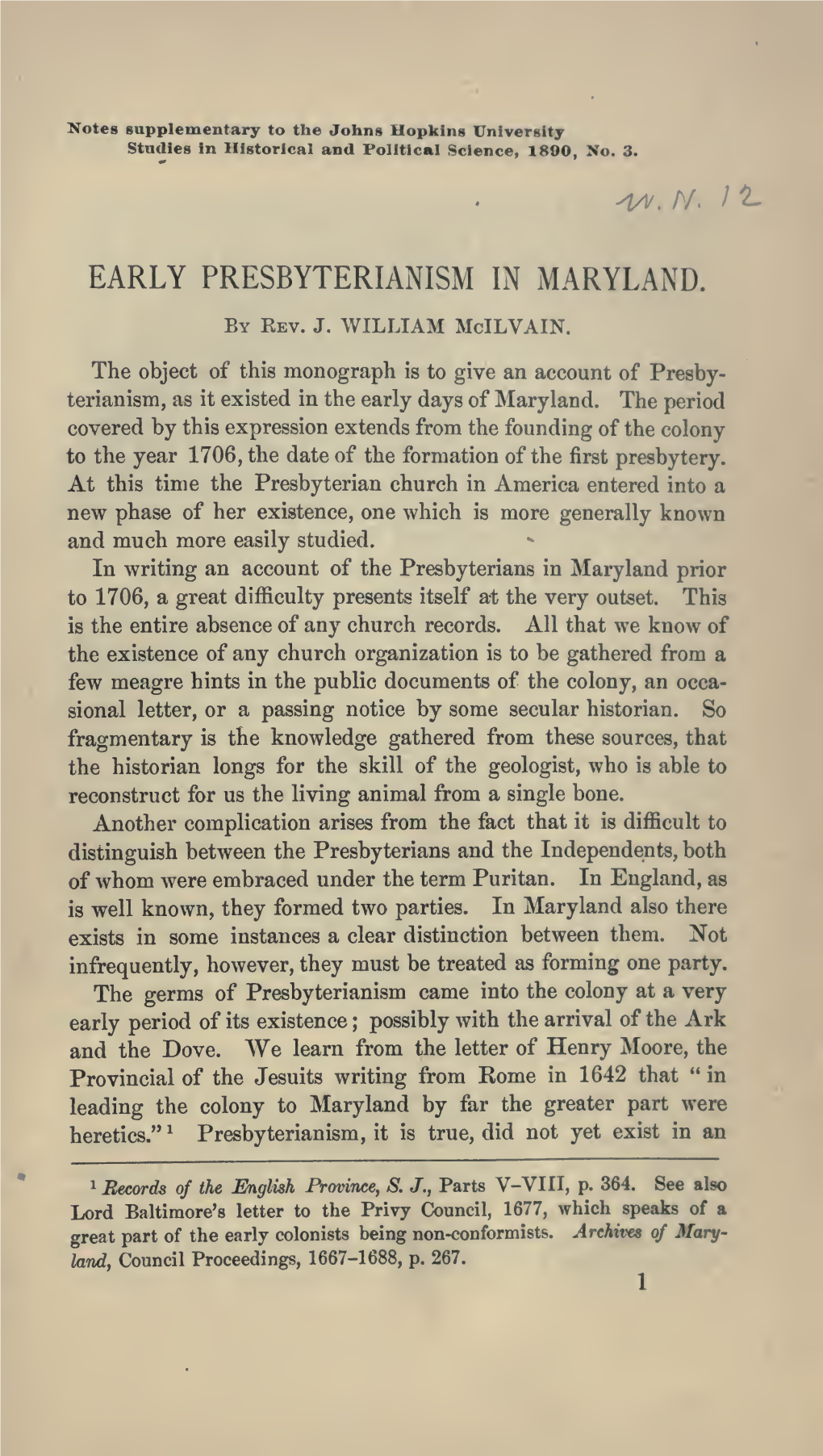 Early Presbyterianism in Maryland