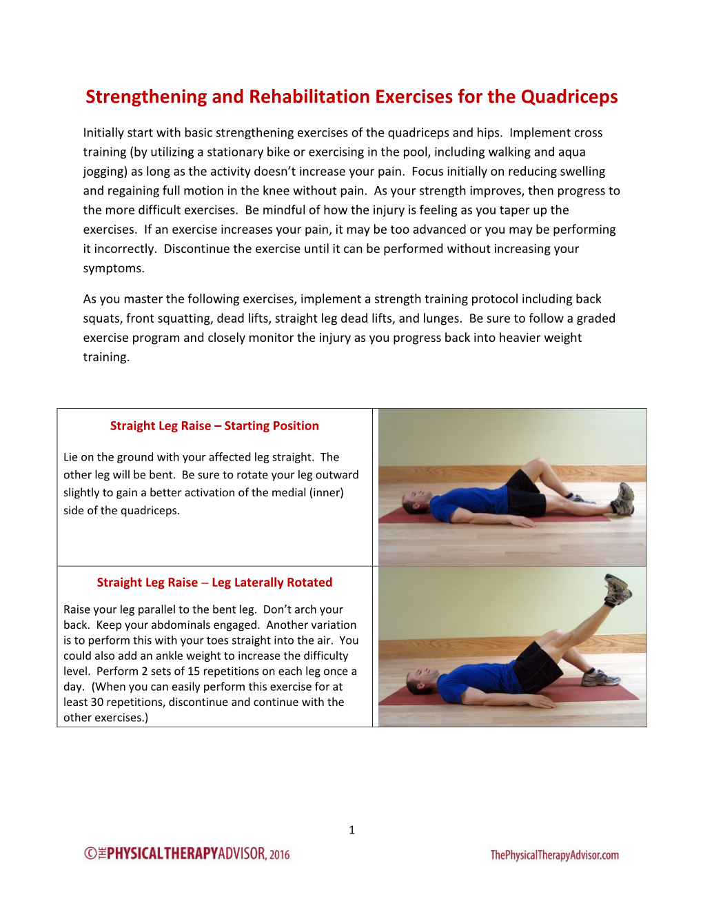 Strengthening and Rehabilitation Exercises for the Quadriceps