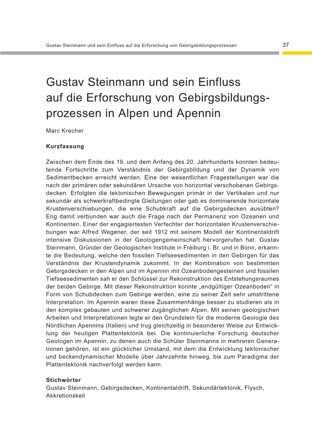 Gustav Steinmann Und Sein Einfluss Auf Die Erforschung Von Gebirgsbildungsprozessen 37
