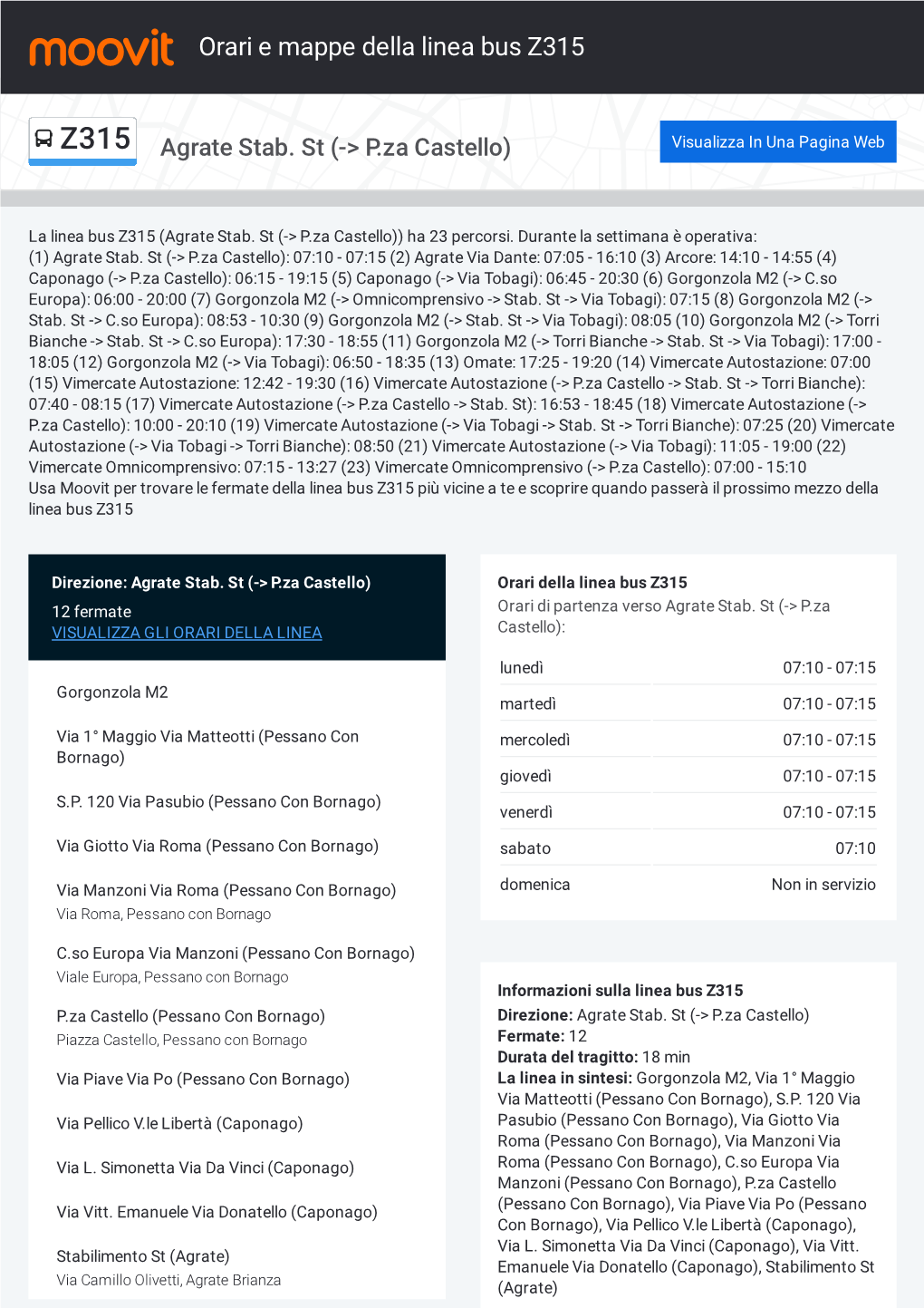 Orari E Percorsi Della Linea Bus Z315