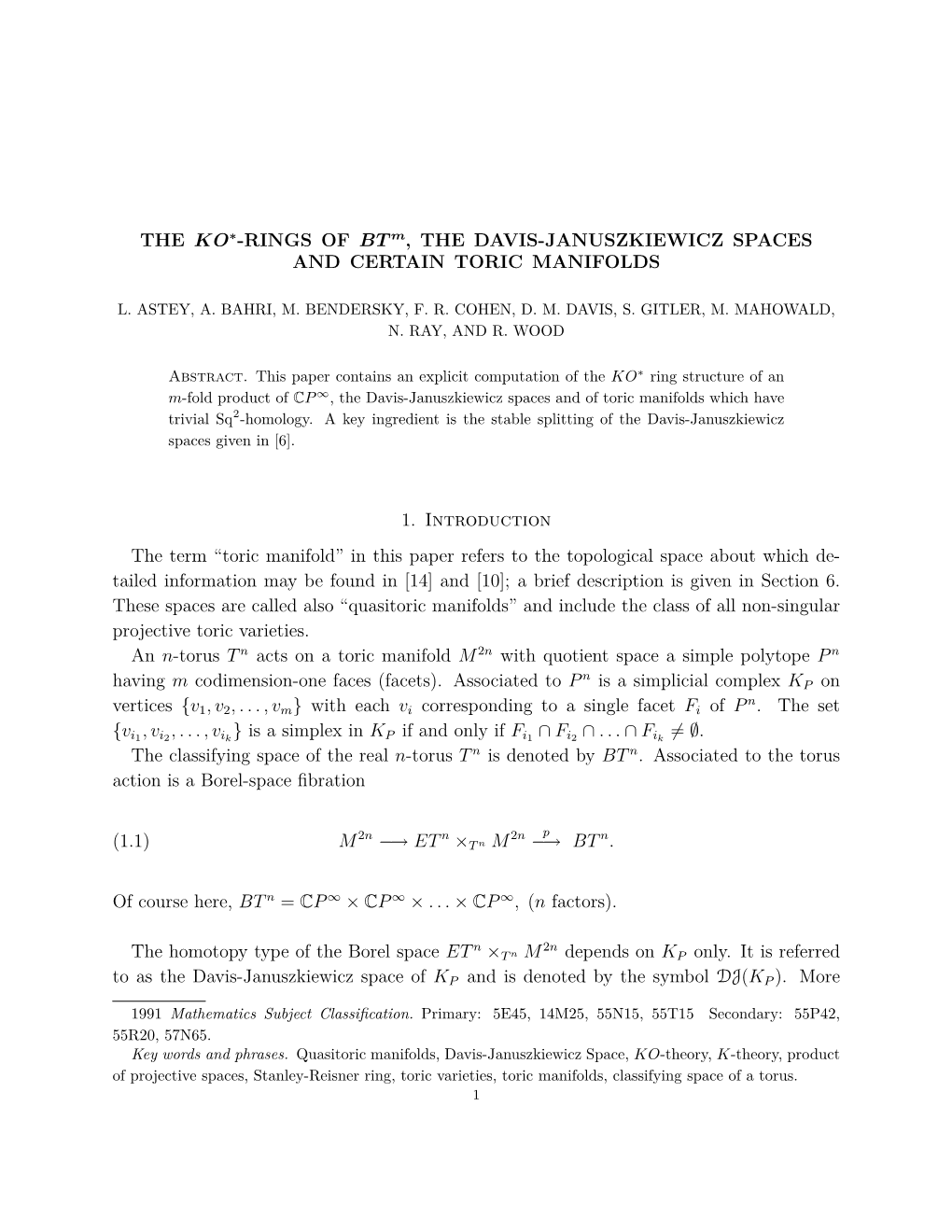 THE KO∗-RINGS of Btm, the DAVIS