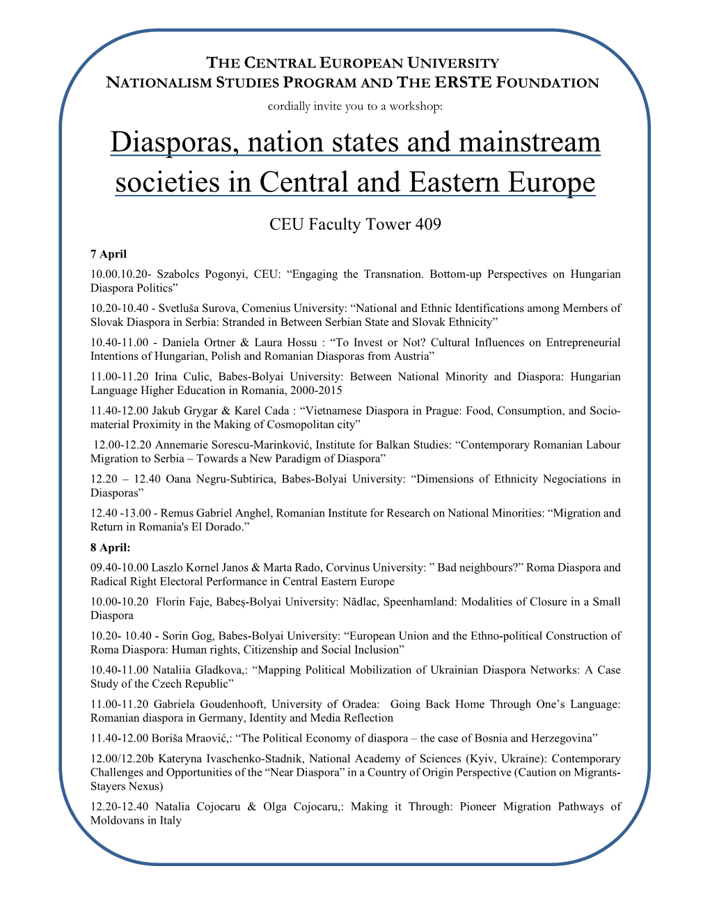 Diasporas, Nation States and Mainstream Societies in Central and Eastern Europe