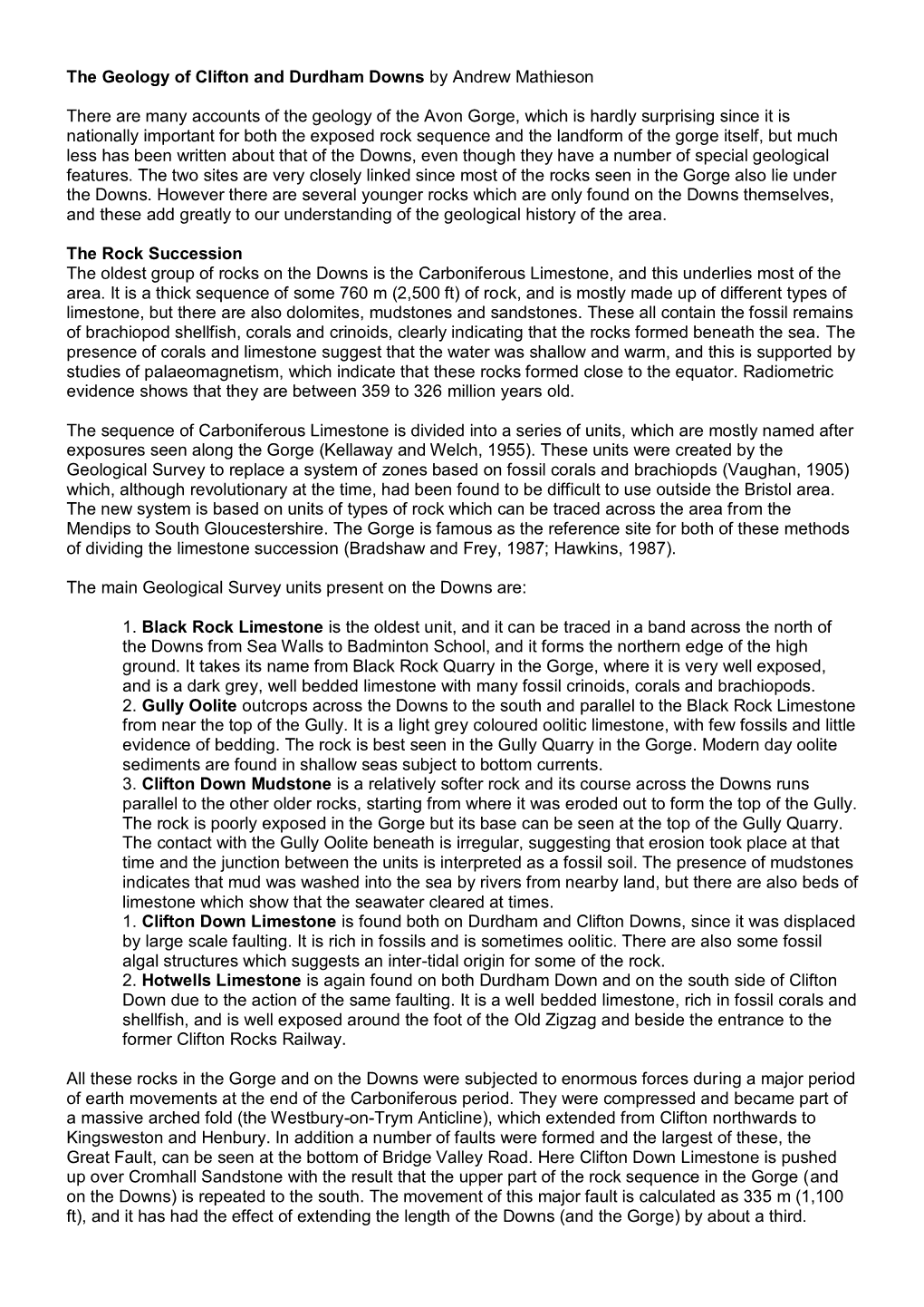 The Geology of Clifton and Durdham Downs by Andrew Mathieson There