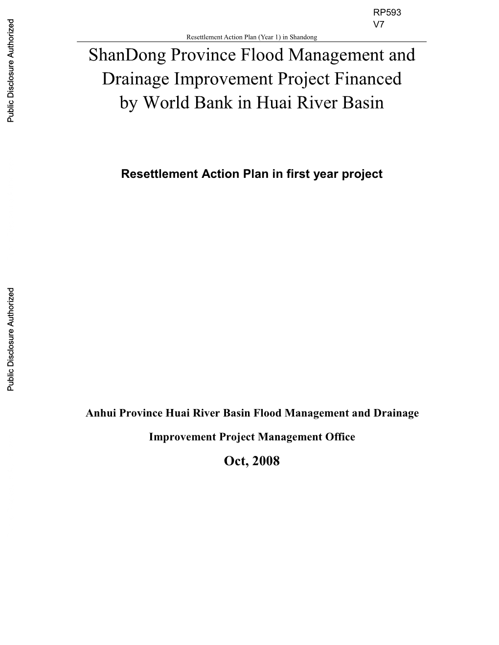 Resettlement Action Plan in First Year Project