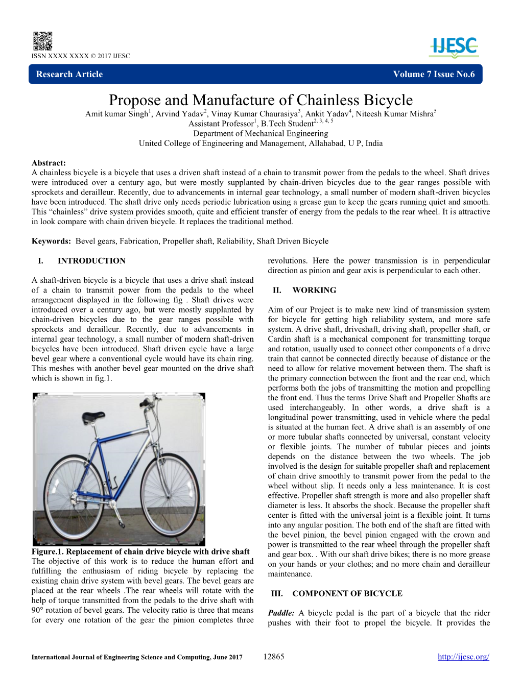 Propose and Manufacture of Chainless Bicycle