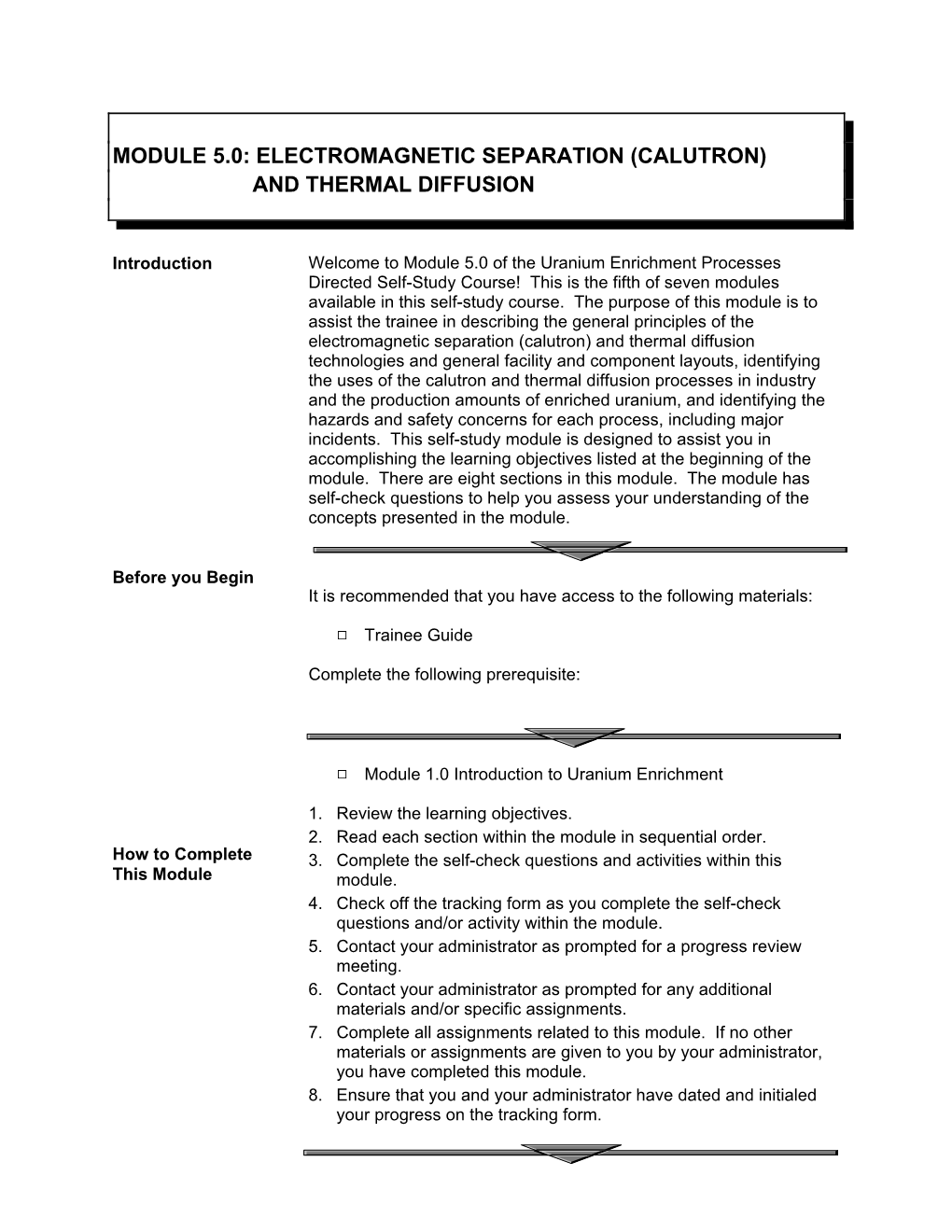 Uranium Enrichment Processes Directed Self-Study Course! This Is the Fifth of Seven Modules Available in This Self-Study Course